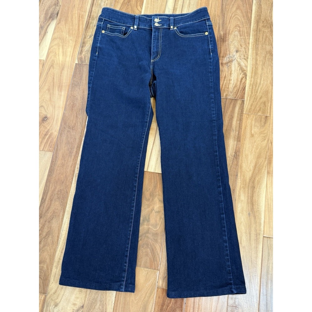 Michael Kors Jeans Womens Size 10.  HiRise Flare Stretch Dark Blue Denim Comfort